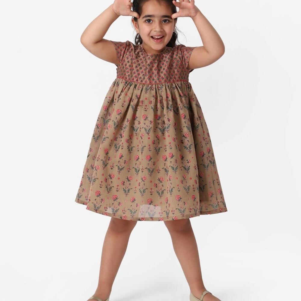 Fabindia Cotton Silk Printed Girls Dress, 4-6y